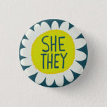 SHE / THEY Pronouns Flower Pride Handlettered  3 Cm Round Badge<br><div class="desc">Decorate your outfit with this cool art button. Makes a great  gift! You can customise it and add text too. Check my shop for lots more colours and patterns! Let me know if you'd like something custom too.</div>