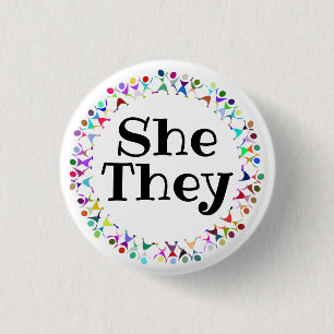 She They Pronouns in Human Figures Circle 3 Cm Round Badge