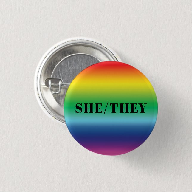 She, They Pronouns Lgbtq Lgbt Pride Rainbow Colour 3 Cm Round Badge (Front & Back)