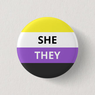 She/They Pronouns Non-Binary Flag Badge