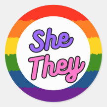 She They Pronouns Rainbow Queer Stickers