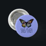 SHE/THEY Pronouns Watercolor Butterfly  3 Cm Round Badge<br><div class="desc">Decorate your outfit with this cool art button. You can customise it and add text too. Check my shop for lots more colours and patterns! Let me know if you'd like something custom too.</div>