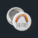 SHE/THEY Pronouns Watercolor Rainbow 3 Cm Round Badge<br><div class="desc">Decorate your outfit with this cool art button. You can customise it and add text too. Check my shop for lots more colours and patterns! Let me know if you'd like something custom too.</div>