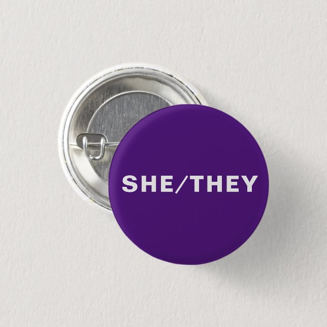 She, They purple gender pronouns Lgbtq Lgbt Pride  3 Cm Round Badge (Front & Back)