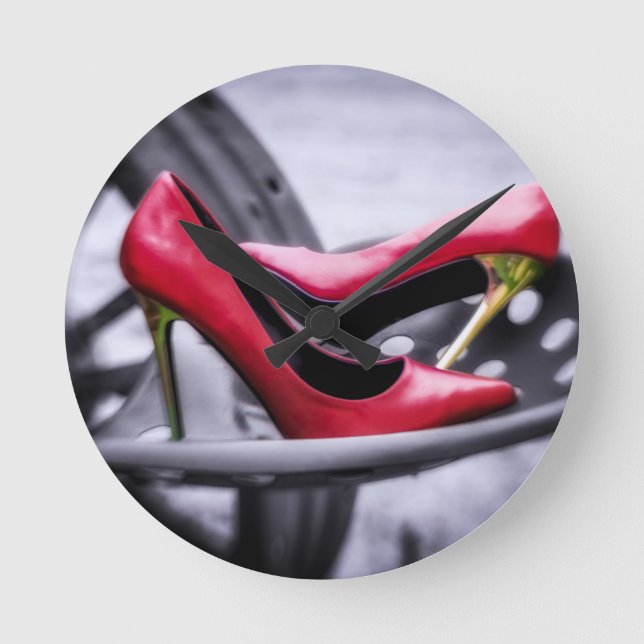 She Thinks my Tractors Sexy red high heels tractor Round Clock (Front)