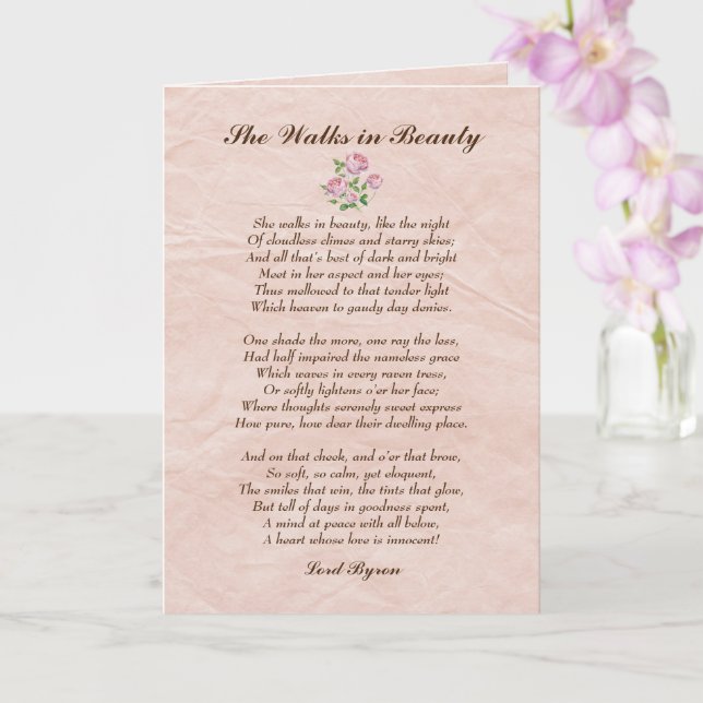 She Walks in Beauty Lord Byron Love Poem Card (Orchid)