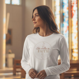 She Walks in Faith – Christian Women’s Inspiration Tri-Blend Shirt
