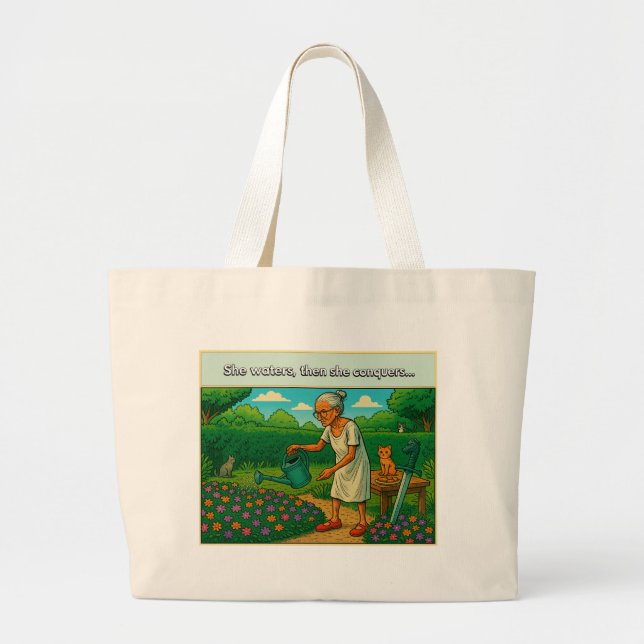 She waters, then conquers Tote Bag (Front)
