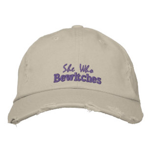 She Who Bewitches Quote Rustic Purple Stone Cute Embroidered Hat