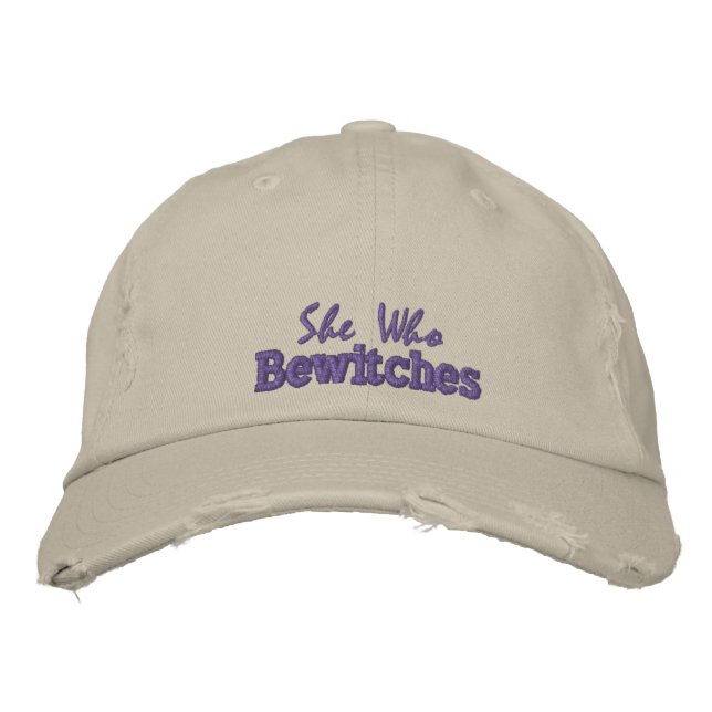 She Who Bewitches Quote Rustic Purple Stone Cute Embroidered Hat (Front)