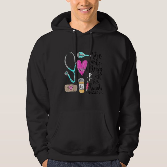 She Works Willingly With Her Hands Christian Teach Hoodie (Front)