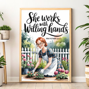 She Works with Willing Hands Christian Wall Art