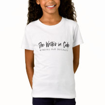 She Writes in Code white t-shirt