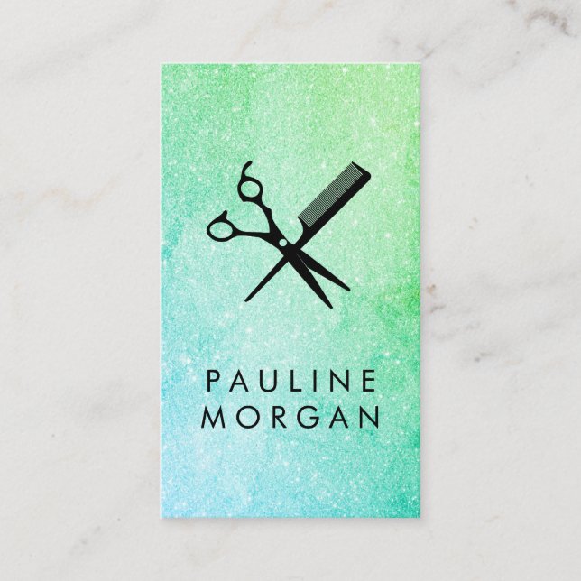 Shear and Comb Elegant Glitter Business Card (Front)