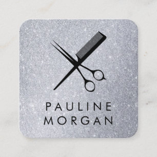 Shear and Comb Elegant Glitter Square Business Card