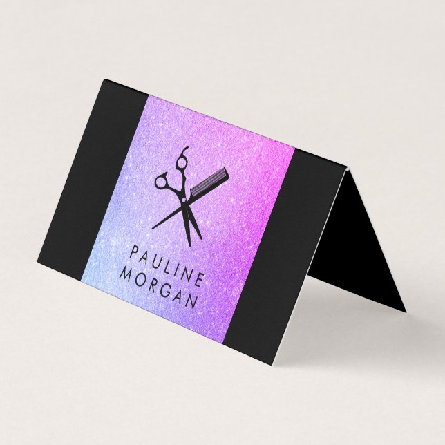 Shear and Comb Elegant Lux Glitter Business Card (Front)