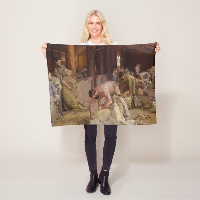 Shearing the Rams (Australian Art) (Tom Roberts) Fleece Blanket (In Situ)