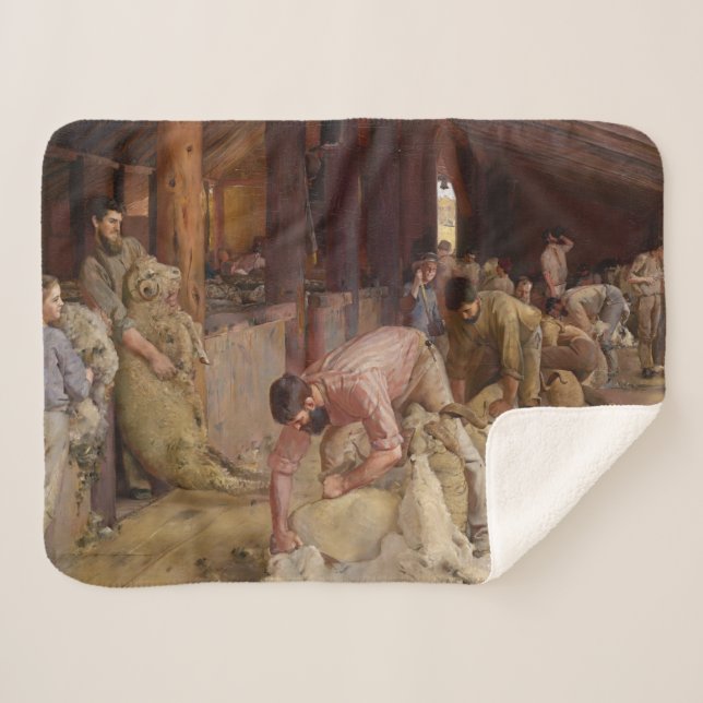 Shearing the Rams (Australian Art) (Tom Roberts) Sherpa Blanket (Front (Horizontal))