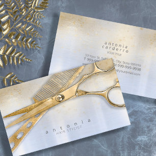 Sheen and Shears Hair Stylist Gold/Blue ID814 Business Card