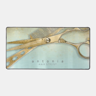 Sheen and Shears Hair Stylist Gold/Teal ID814 Desk Mat