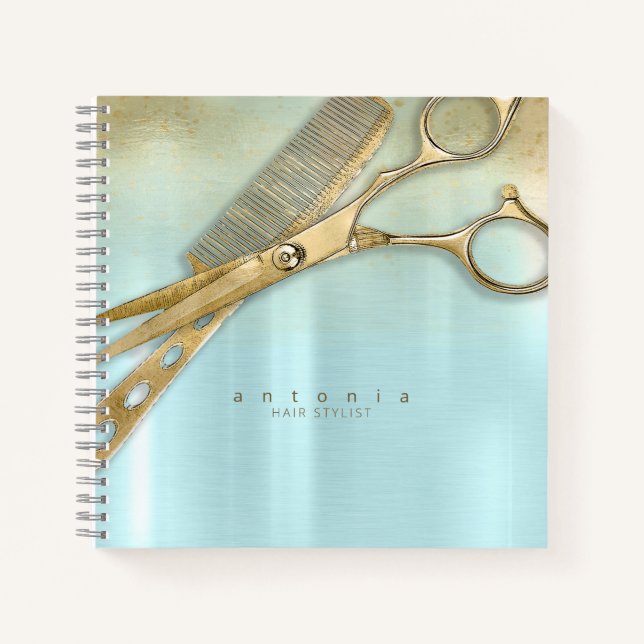 Sheen and Shears Hair Stylist Gold/Teal ID814 Notebook (Front)
