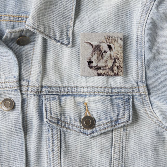 SHEEP   15 CM SQUARE BADGE (In Situ)