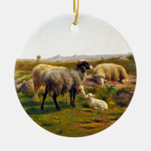 Sheep and a Lamb by Rosa Bonheur Ceramic Tree Decoration
