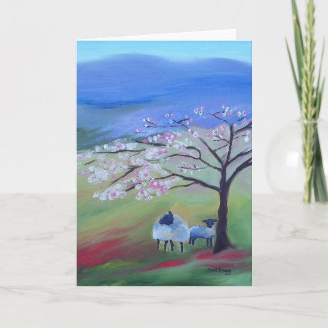 Sheep and Cherry Tree Holiday Card (Front)
