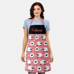 Sheep and Hearts with Name - Pink Apron