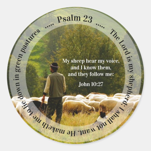 Sheep and Lamb by Lake Psalm 23 Classic Round Sticker (Front)