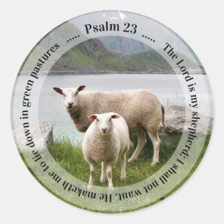 Sheep and Lamb by Lake Psalm 23 Classic Round Sticker