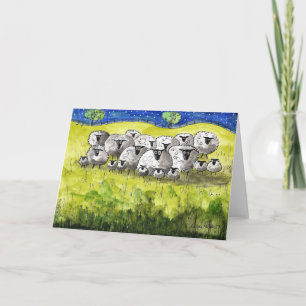 Sheep Art, Folk Art, Cute Sheep, Painting Print Card