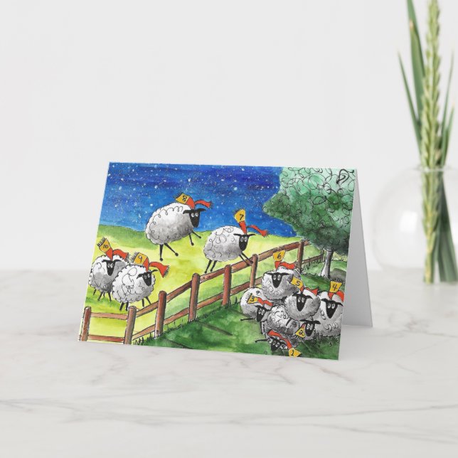 Sheep Art, Folk art Watercolor Painting Art Card (Front)