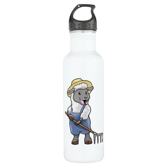 Sheep as Farmer with Rake & Hat 710 Ml Water Bottle (Front)