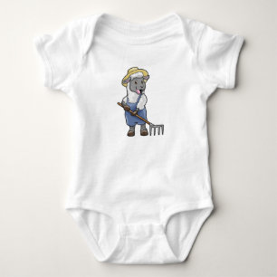 Sheep as Farmer with Rake & Hat Baby Bodysuit