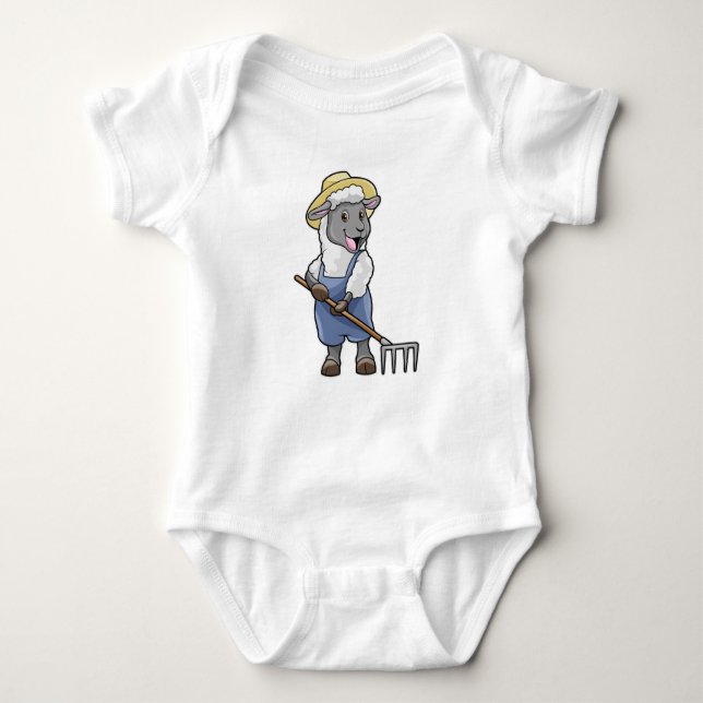 Sheep as Farmer with Rake & Hat Baby Bodysuit (Front)