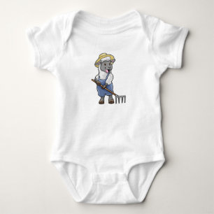 Sheep as Farmer with Rake & Hat Baby Bodysuit