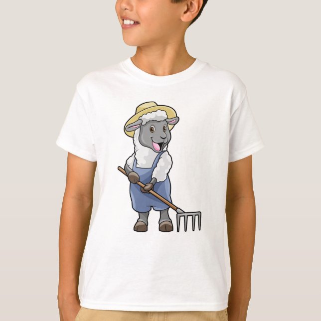 Sheep as Farmer with Rake & Hat T-Shirt (Front)