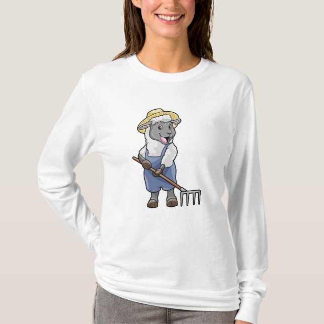 Sheep as Farmer with Rake & Hat T-Shirt (Front)