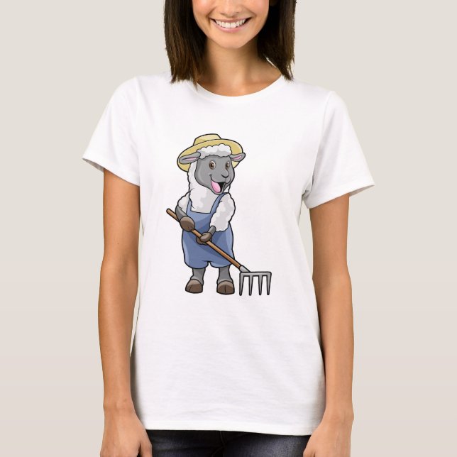 Sheep as Farmer with Rake & Hat T-Shirt (Front)