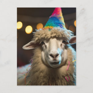 Sheep at a Funny Colourful Birthday Party Postcard