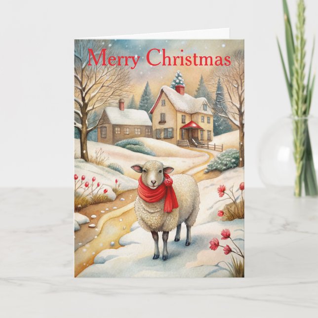 Sheep at Christmas Holiday Card (Front)