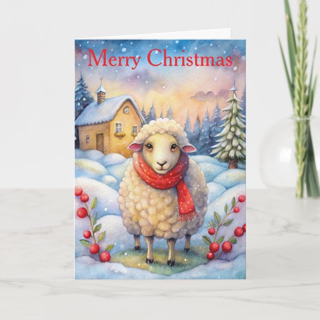 Sheep at Christmas Holiday Card (Front)