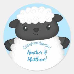 Sheep Baby Shower Blue Classic Round Sticker