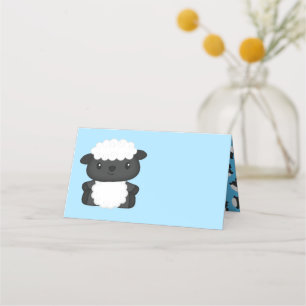 Sheep Baby Shower Blue Place Card