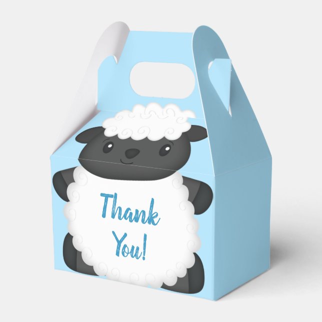 Sheep Baby Shower Farm Blue Boy Favour Box (Front Side)