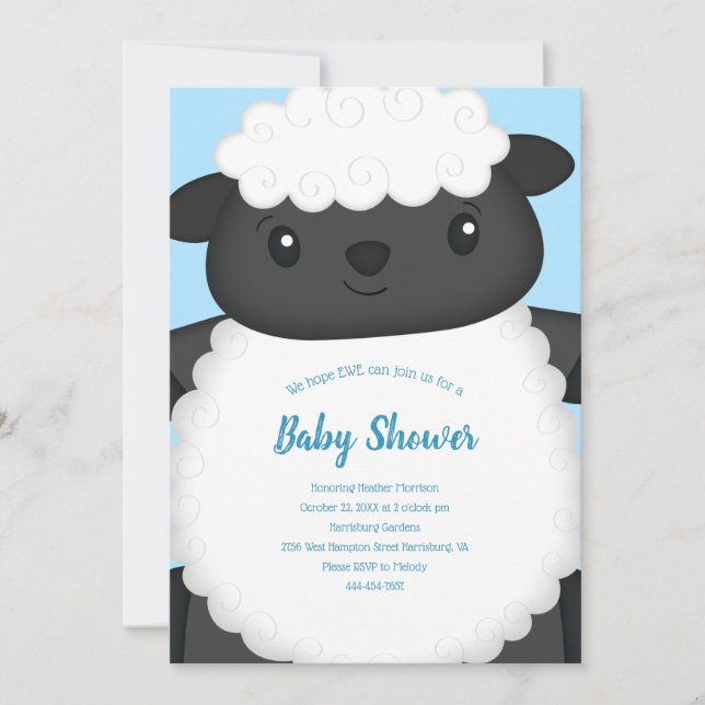 Sheep Baby Shower Farm Blue Boy Invitation (Front)