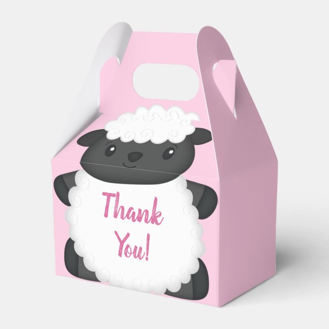 Sheep Baby Shower Farm Pink Girl Favour Box (Front Side)