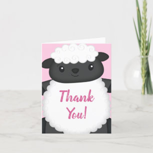 Sheep Baby Shower Farm Pink Girl Thank You Card