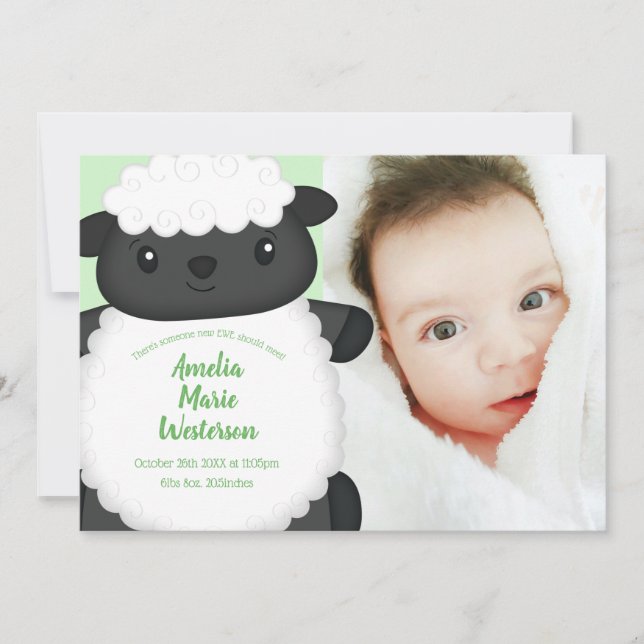 Sheep Baby Shower Green Invitation (Front)